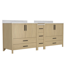 English Elm 108"w×22"d×34"h Freestanding Double Sink Vanity with White Countertop Soft Close T3785S00007