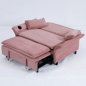 English Elm 65.74-inch convertible letter sofa bed with adjustable armrests, pull-out extension, cup holders, durable frame and plush sponge cushions Pink W3371P311783