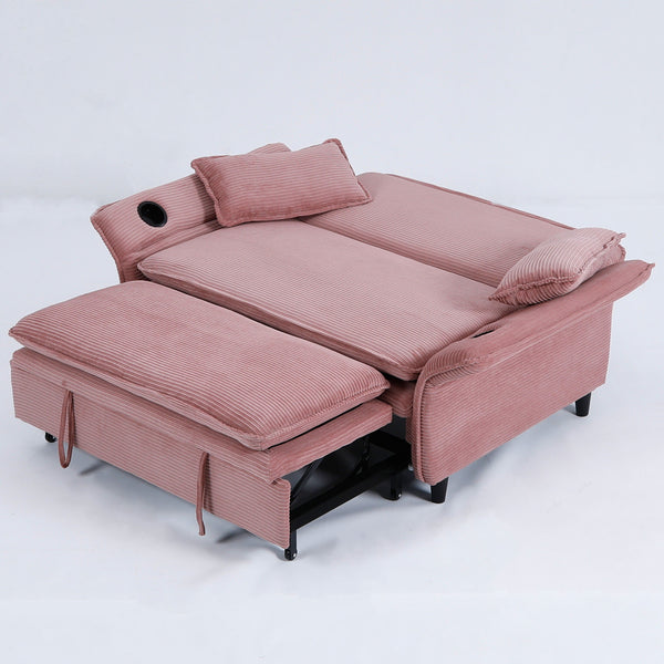 English Elm 65.74-inch convertible letter sofa bed with adjustable armrests, pull-out extension, cup holders, durable frame and plush sponge cushions Pink W3371P311783