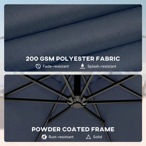 English Elm Large Offset Cantilever Patio Umbrella with 360 Rotation Tilt and Uv Protection Navy Blue T3971P466708