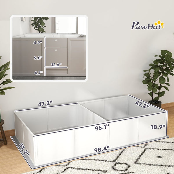 English Elm Pawhut Whelping Box With Washable Pad & Adjustable Door - Safe Space For Dogs & Puppies, 96" X 47" W2225P249986-GIGA