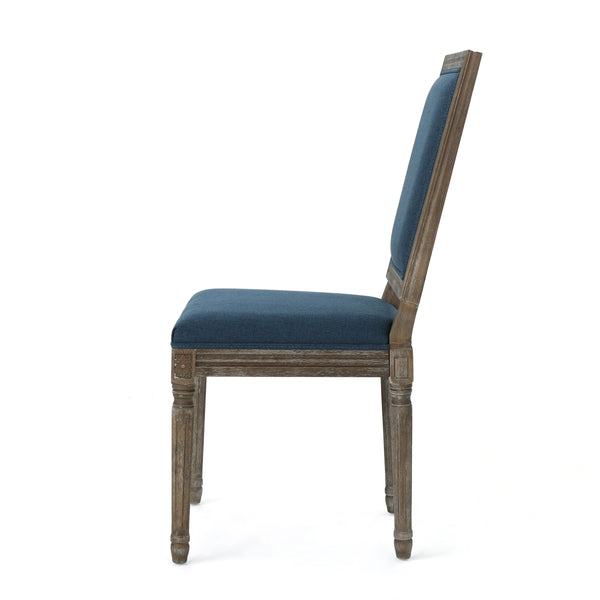 English Elm Christopher Knight Home® - DINING Navy Blue Fabric Chairs Set of 2 with Weathered Rubberwood Legs, Classic Antique Look, 250lb Capacity 61568.00NBL
