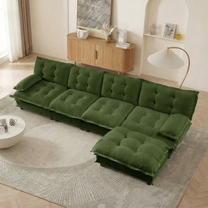 English Elm 138" Chenille Modular Cloud Sectional with Ottoman Deep Seat Lounge Sofa for Apartments Green W714S01732