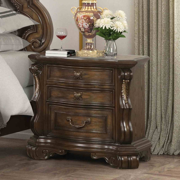 English Elm Traditional Dark Brown Nightstand Oak Veneer Dovetail Drawers Usb Charging Bedroom B2741P435896