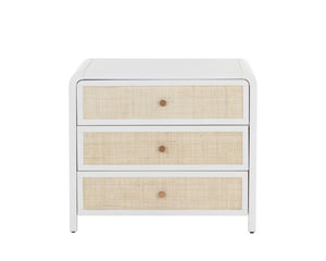 Sunpan Tierra Coastal Nightstand with Rattan Drawers, Antique White Finish & Soft Close Mechanisms