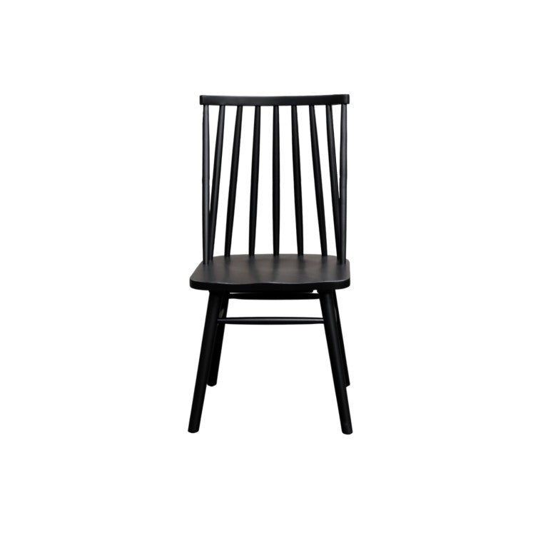 Alpine Furniture Felix Windsor Side Chairs Set Of 2 — Black Solid Rubberwood Dining Chairs, Contoured Seats, Durable Stability 1640-02