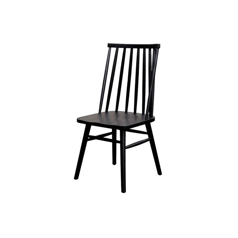 Alpine Furniture Felix Windsor Side Chairs Set Of 2 — Black Solid Rubberwood Dining Chairs, Contoured Seats, Durable Stability 1640-02