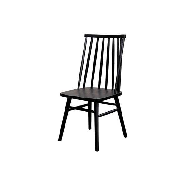 Alpine Furniture Felix Windsor Side Chairs Set Of 2 — Black Solid Rubberwood Dining Chairs, Contoured Seats, Durable Stability 1640-02