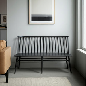 Alpine Furniture Felix Windsor Bench In Sleek Black Solid Rubberwood — Timeless Spindle-Back, Durable 60" Seating 1640-03