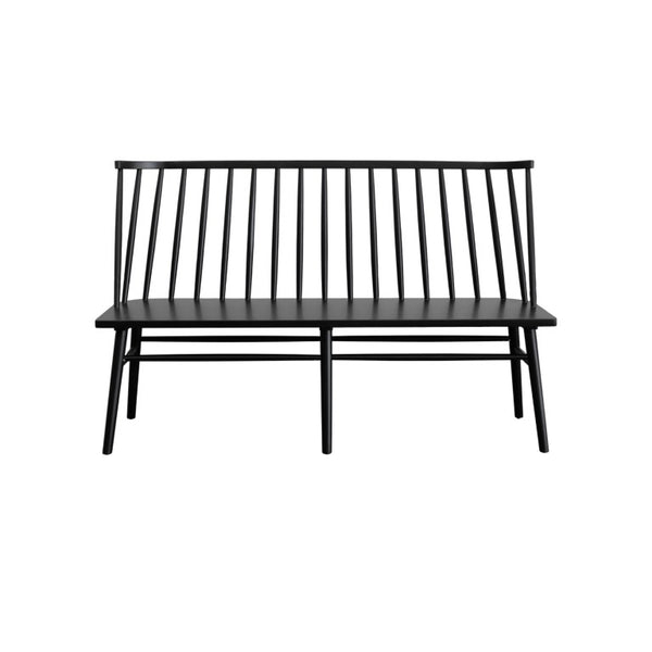 Alpine Furniture Felix Windsor Bench In Sleek Black Solid Rubberwood — Timeless Spindle-Back, Durable 60" Seating 1640-03