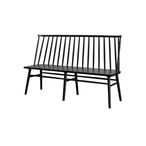 Alpine Furniture Felix Windsor Bench In Sleek Black Solid Rubberwood — Timeless Spindle-Back, Durable 60" Seating 1640-03