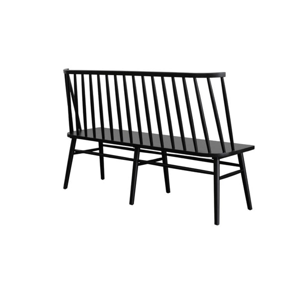 Alpine Furniture Felix Windsor Bench In Sleek Black Solid Rubberwood — Timeless Spindle-Back, Durable 60" Seating 1640-03