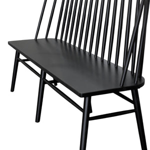 Alpine Furniture Felix Windsor Bench In Sleek Black Solid Rubberwood — Timeless Spindle-Back, Durable 60" Seating 1640-03
