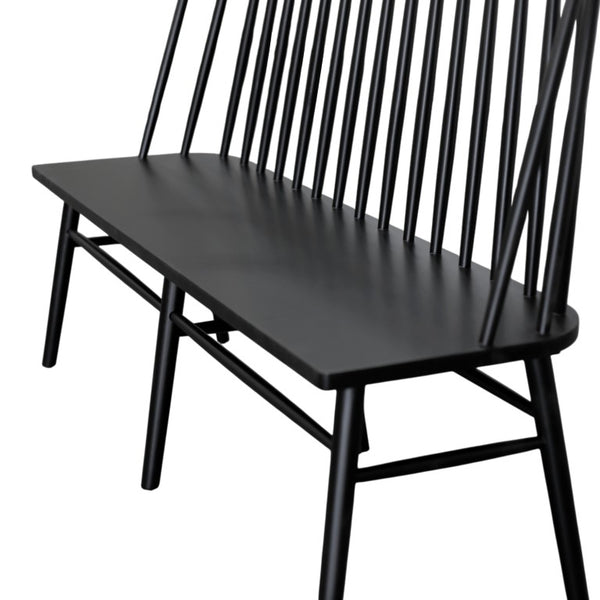Alpine Furniture Felix Windsor Bench In Sleek Black Solid Rubberwood — Timeless Spindle-Back, Durable 60" Seating 1640-03