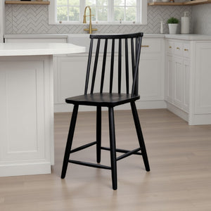 Alpine Furniture Felix Counter Height Barstools Set Of 2 – Solid Rubberwood Windsor Spindle Back, Sculpted Seat, 24" 1640-04