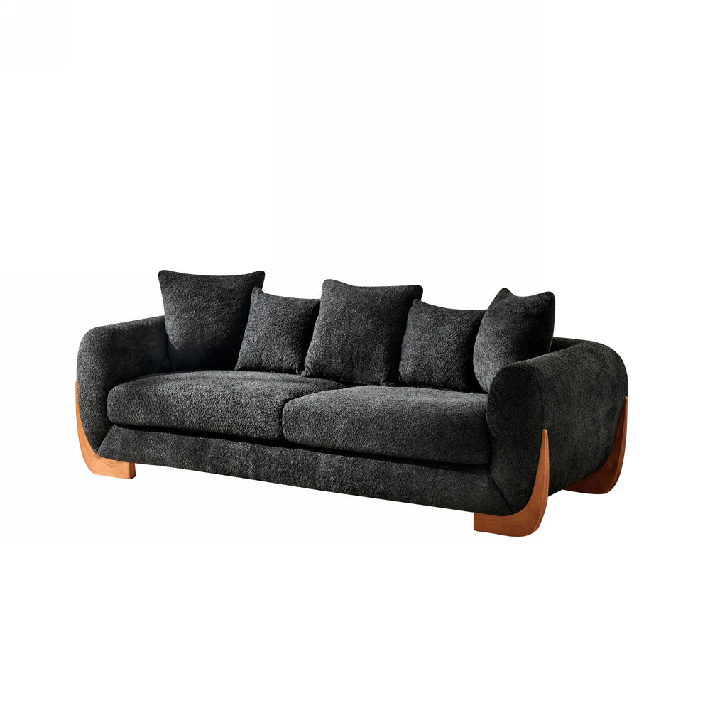 English Elm Modern 3-Seater Sofa with Wooden Legs, Lambswool Cushions & Sturdy Frame for Stylish Living Spaces Black W2817P271192