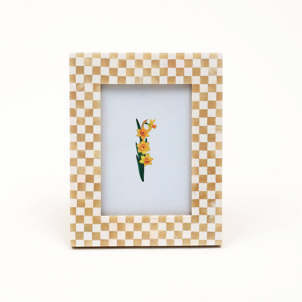English Elm Decorative Checkerboard Bone Resin Tabletop Photo Frame, 5"X7" - Handcrafted Chic Elegance! B346P336869