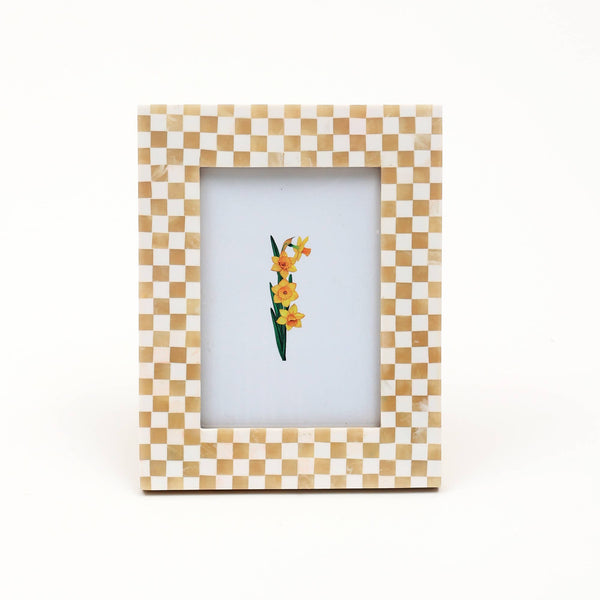 English Elm Decorative Checkerboard Bone Resin Tabletop Photo Frame, 5"X7" - Handcrafted Chic Elegance! B346P336869