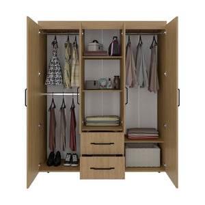 English Elm Armoire Elma Petunia Six Leg Wardrobe with Rods Shelves and Drawer Storage Beige B092S00301