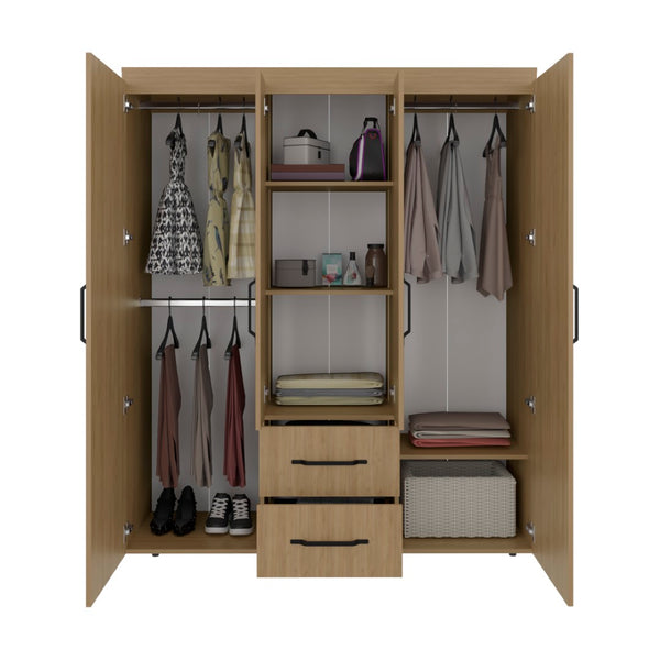 English Elm Armoire Elma Petunia Six Leg Wardrobe with Rods Shelves and Drawer Storage Beige B092S00301