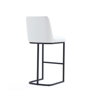 English Elm Serena Metal Upholstered Barstool with Matte Black Frame, Leatherette Cushion, Commercial Grade Comfort White B365P397934