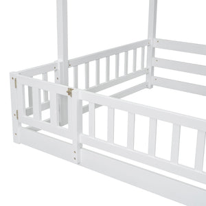 English Elm Twin Over Full Bunk Bed Solid Pine Frame with Built-in Slide and Storage Staircase White W504S00290