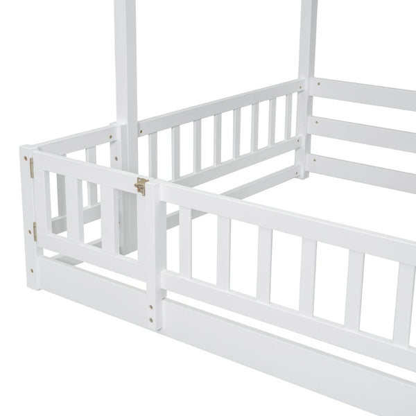 English Elm Twin Over Full Bunk Bed Solid Pine Frame with Built-in Slide and Storage Staircase White W504S00290