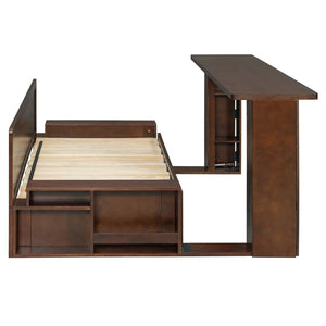 English Elm Full Size Daybed with Hydraulic Desk Armrests Storage Drawer and Sofa Seating Espresso LT000271AAP