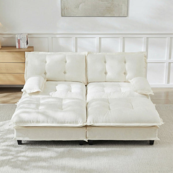 English Elm 77" Chenille Modular Cloud Sofa Plush Deep Seat Sectional with Ottomans for Living Room Beige W714S01676
