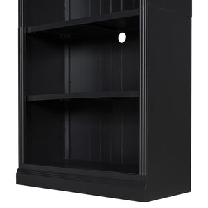 English Elm 83.4" Tall Wood Bookcase with LED Light Strip, 5-Tier Adjustable Shelves, Cable Hole, Modern Black Storage Organizer N751S246934B