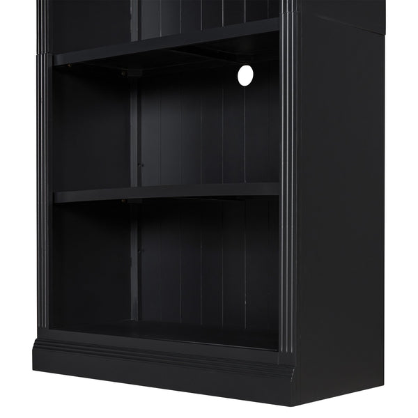 English Elm 83.4" Tall Wood Bookcase with LED Light Strip, 5-Tier Adjustable Shelves, Cable Hole, Modern Black Storage Organizer N751S246934B