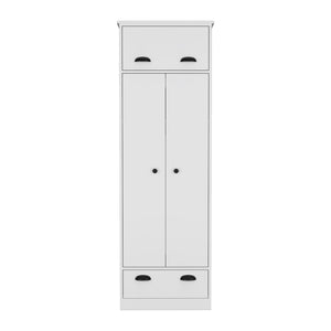 English Elm Falkland Armoire with Spacious Double-Door Storage, Hanging Rod, Upper Hinged Drawer & Chic Handles White 73 L x 24 W x 3 H B200S00368