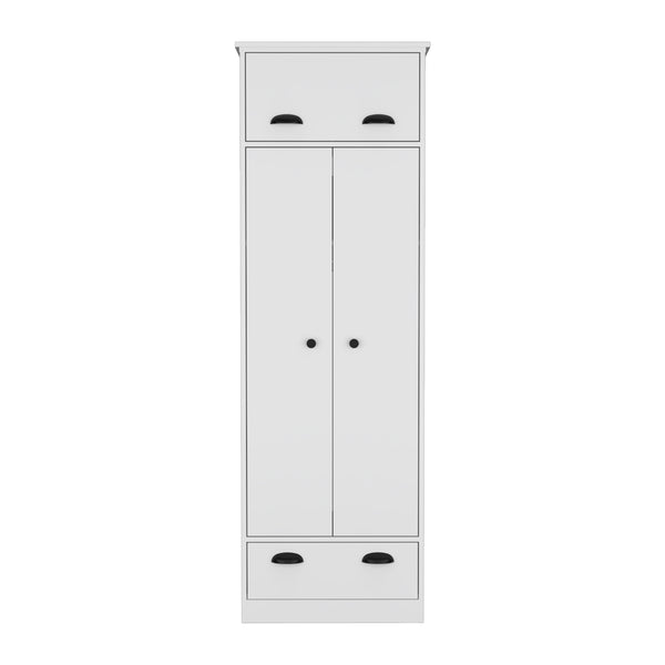 English Elm Falkland Armoire with Spacious Double-Door Storage, Hanging Rod, Upper Hinged Drawer & Chic Handles White 73 L x 24 W x 3 H B200S00368