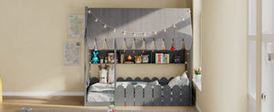 English Elm {slats Are Not Included} Twin Montessori House Floor Bed Kids Tent Lights Shelves Pinewood Frame Gray N708P407962E