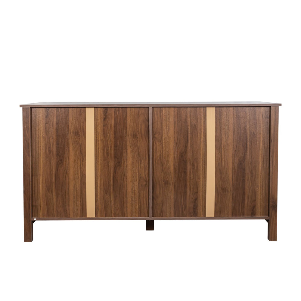 English Elm Cabinet Modern 4-Door Sideboard with 4 Open Shelves, 59" Freestanding Storage Console for Home Decor W331P266133