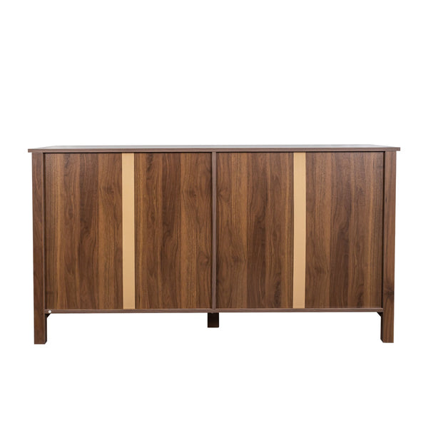 English Elm Cabinet Modern 4-Door Sideboard with 4 Open Shelves, 59" Freestanding Storage Console for Home Decor W331P266133