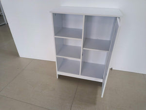 English Elm Bathroom Freestanding Storage Cabinet 23.6"x11.8"x31.5" White MDF with Door, 3 Open Shelves & Adjustable Interior W1706P318068
