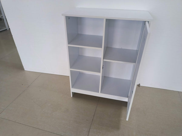 English Elm Bathroom Freestanding Storage Cabinet 23.6"x11.8"x31.5" White MDF with Door, 3 Open Shelves & Adjustable Interior W1706P318068