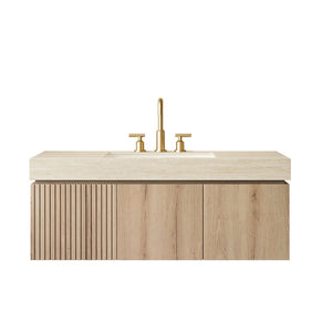 English Elm Muri Floating Bathroom Vanity 48 Inch White Oak Sintered Stone Top Plywood Cabinet W2615S00655