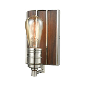 Brookweiler 1-Light Vanity Lamp in Polished Nickel with Dark Wood Backplate 16430/1 Elk Lighting