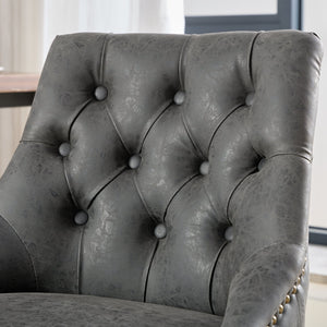 English Elm A&A Handcrafted Button-Loop Accent Chair with High-Rebound Foam, Solid Wood & Steel Legs, Retro Elegance Gray W1143P202751
