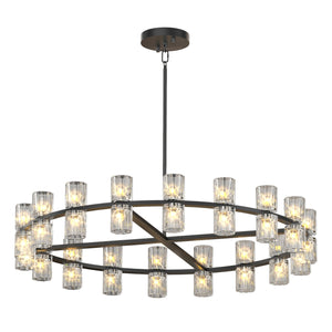 English Elm (L005030-D36-P36B/W1340P310778)36 Double Crystal Ring LED Chandelier, Modern Luxury Ceiling Light, Bulbs Included W1340P310778