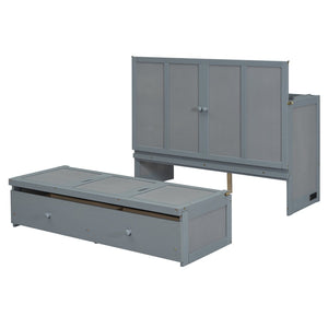 English Elm Full Size Wall Murphy Bed Cabinet with Storage Drawer and Built-in Usb Charging Gray N708P205903E