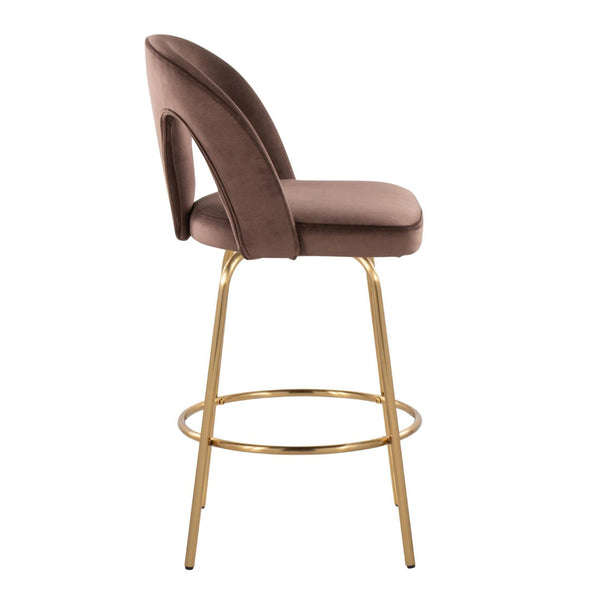 English Elm Fixed-height Swivel Counterstools with White Upholstery Gold Footrest Set of 2 Espresso B202S01789