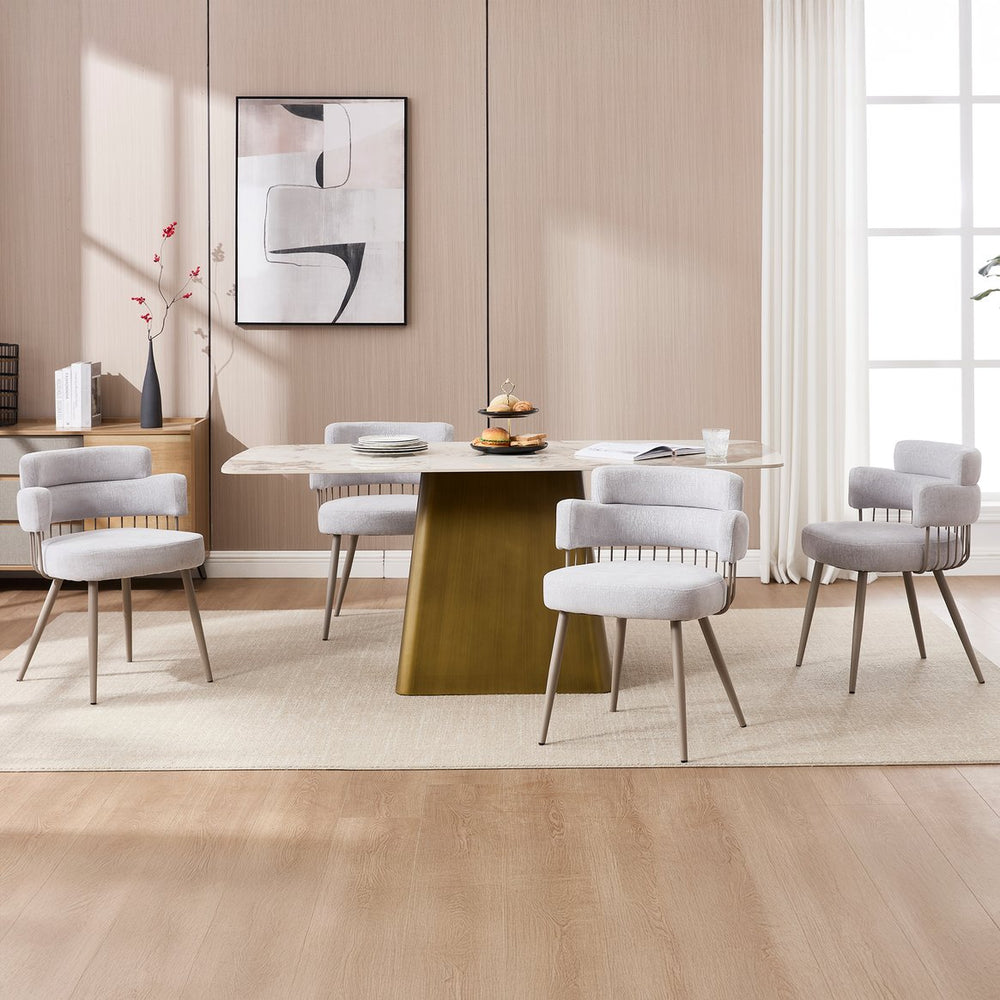 English Elm Upholstered Dining Chair Gray Fabric with Thick Cushion, Ergonomic Back, 280lb Iron Frame, Quick 15‑Min Assembly T3707P373063