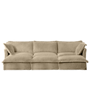 English Elm Living Room Sofa - Cozy 3-Seater Slipcovered Sofa With 3 Ottomans, Modular Design & Corduroy Comfort W3041S00140