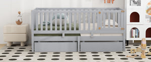 English Elm Twin Pinewood Daybed with Fence Guardrails Splits Into Two Floor Beds Storage Gray LP100881AAE