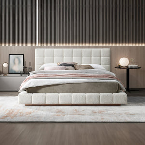English Elm Hudson Ivory Boucle Upholstered King Bed Sculptural Cloud Headboard Platform Frame B183S00141