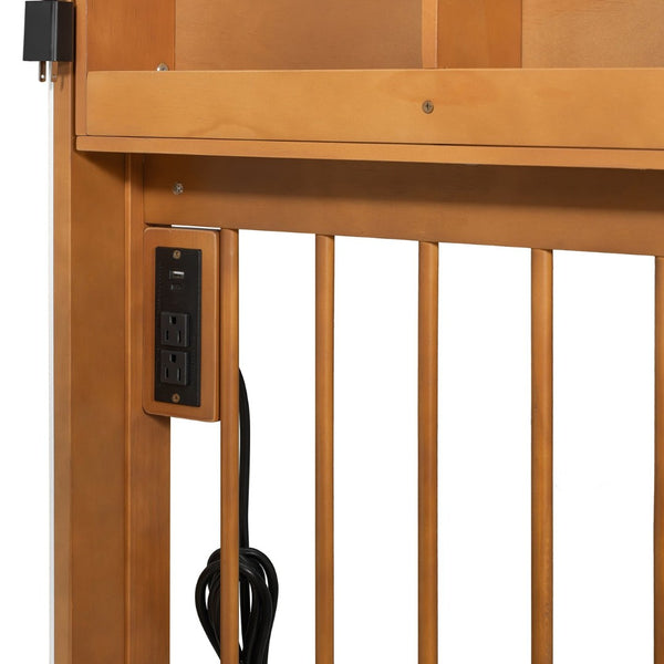 English Elm Full Size Kids House Bed with Led Bookshelf Storage Drawers and Charging Station Walnut LP000378AAL