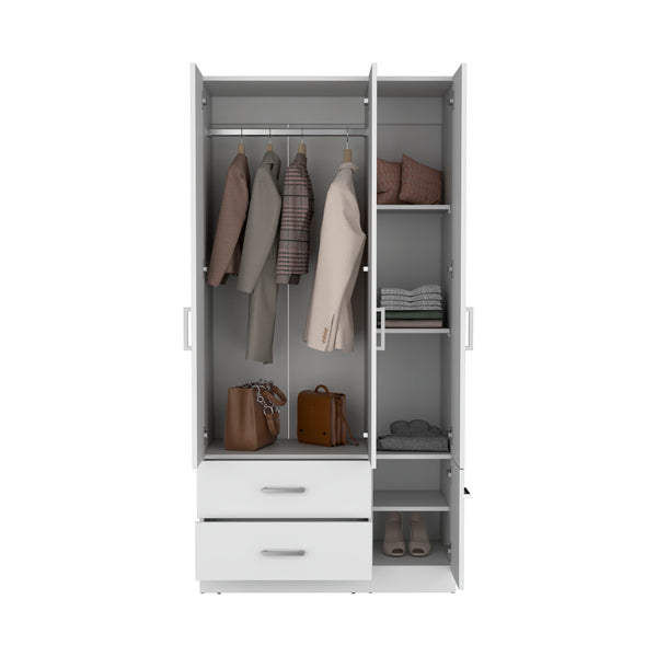 English Elm Sebree Tall Armoire Closet with Hanging Rod, Six Shelves, Two Drawers & Three Cabinets for Organized Storage White 41.3 L x 22.8 W x 5.9 H B070S00230